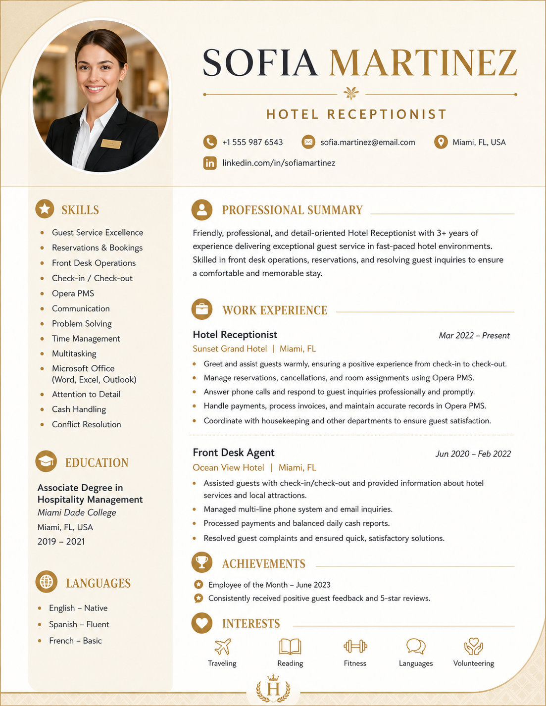 Hotel Receptionist CV